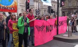 Extinction Rebellion activists block road in central London on the final day of protests