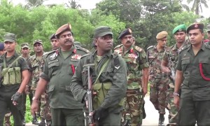 Sri Lankan military at scene of blast at suspected militant hideout
