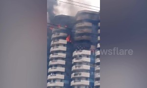Flames seen on 22-storey apartment block in The Philippines