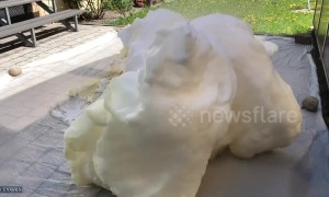 Chemical reaction creates frothing fountain of foam