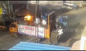 Brave man drives wedding band van to safety after it catches fire