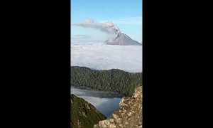 Climbers film eruption of Mount Sinabung in Indonesia