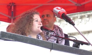 Palestinian icon Ahed Tamimi speaks at Palestine liberation demonstration