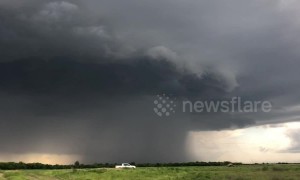 Dark storm clouds sweep across the sky in Oklahoma