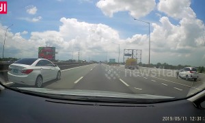 Car spins out of control when overtaking on Manila highway