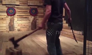 Watch this talented Canadian axe thrower perform a series of incredible trick shots