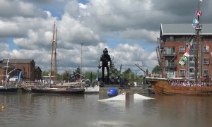 Real-life Iron Man flies jet-powered rocket suit around UK docks