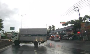 Truck Teeters on the Brink of Turnover