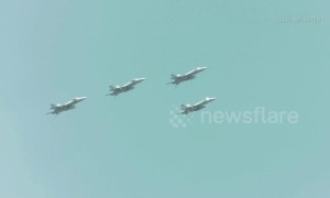 Aerial Salute from US Navy on Memorial Day, New York USA