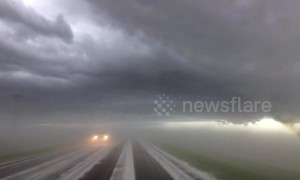 Hail fog on Nebraska highway creates crazy visual effect