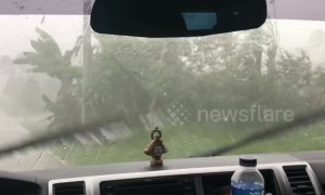 Huge hailstones batter cars during unseasonal storm in the Philippines