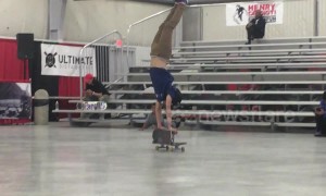 Teenage skater wins competition with incredible two-board trick