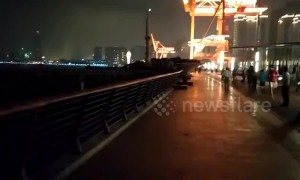 Cargo ship slams into riverbank after colliding with another boat in Shanghai
