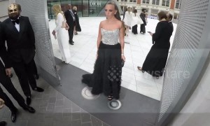 Chloe Green's skirt gets trodden on at Cash & Rocket's masquerade gala
