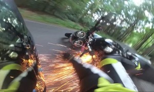 Sparks Fly From Intense Motorcycle Wreck