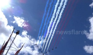 Queen’s birthday: Red Arrows fly over Buckingham Palace