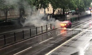 Car bursts into flames in central London