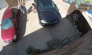 Super Dad Catches Flying Table Umbrella