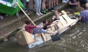 Students at UK’s elite Cambridge University celebrate end of exams with annual alcohol-fuelled cardboard boat race