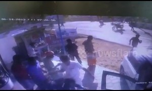 Lucky escape for bakery customer as out-of-control car crashes into store's terrace