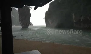 'James Bond' island battered by storm in southern Thailand