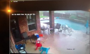 'Table needed cleaning anyway!' Texas storm blows garden furniture into pool
