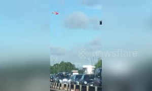 Air ambulance circles the M4 outside London after a major crash involving 3 vehicles