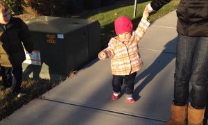 Little Girl Won't Cross Crack in Sidewalk