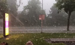 Massive Hail Bounces off Munich Street