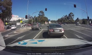 Truck Narrowly Misses Stopped Traffic
