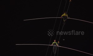 Flying Wallendas traverse Times Square in dramatic high wire stunt