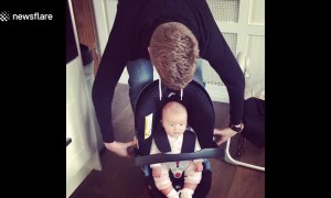 Clever UK father stops baby from crying by pretending car seat is a robot