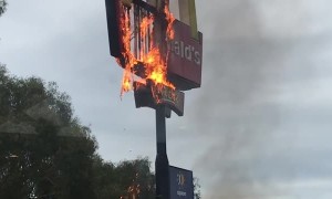 Fast Food Sign on Fire