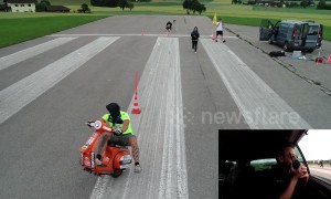 Daring scooter rider attempts blindfolded wheelie world record in Austria