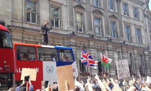 Tommy Robinson fans gather near Trafalgar Square in support of the former EDL leader