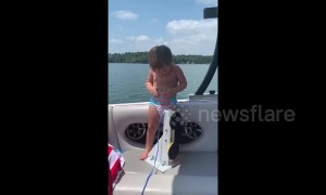 Hilarious US toddler thinks honking noise is coming from his belly