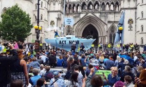Blue boat on streets of central London as Extinction Rebellion stage latest climate protests