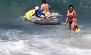 Big Board Slams Whole Family in Surf