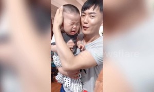 Chinese babies react dramatically after being tricked by parents