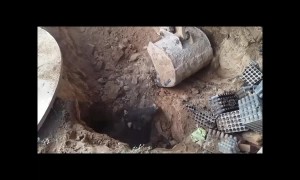 Earthmover rescues a stray bull trapped in a pit in India