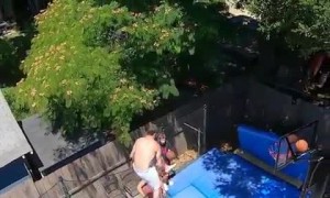 Dude pulls off epic basketball trampoline trick shot