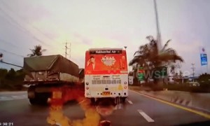 Motorcyclist has a nasty surprise after attempting a dangerous move