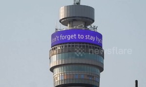London BT tower reminds locals to stay hydrated amid heatwave