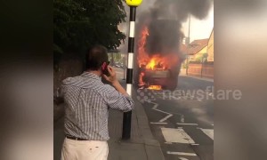 London bus in engulfed in flames in East Sheen