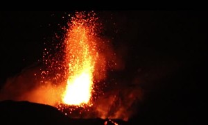 Stromboli Volcano Erupts at Night