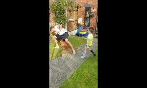 UK dad pranks son but ends toppling over and breaking potted plant