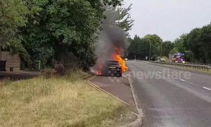 Car engulfed in flames amid UK summer heatwave