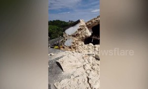 Footage shows collapsed roof church as 8 people are killed in Philippines quake