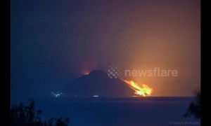 Time-lapse footage shows fire raging through Italian island of Stromboli after volcanic lava flows