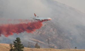 Spotter Plane Leads Firefighting Jet into Drop Zone